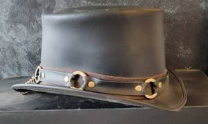 lot 71 image: American Hat Company Black Leather Steampunk Hat  XL