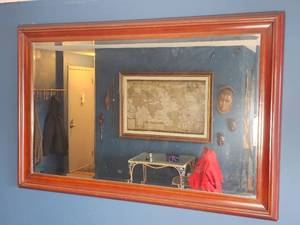 lot 38 image: Large Rectangular Wall Mirror with Wood Frame  66 x 44