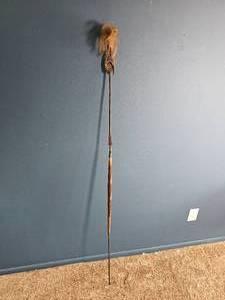 lot 16 image: Decorative Tribal-Style Spear with Beaded & Hair Accents