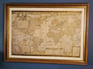 lot 39 image: Framed Antique-Style World Map Print