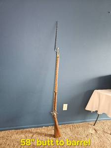 lot 47 image: Reenactment Flintlock Musket with Bayonet  Approx. 58 Overall