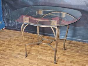lot 55 image: Glass-Top Metal Table