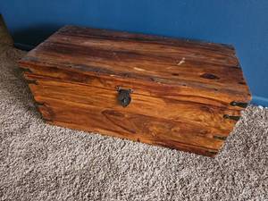 lot 57 image: Wood Storage Trunk  Blanket Chest with Iron Hardware