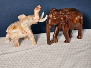 lot 67 image: Pair of Carved Elephant Figurines  Stone & Wood