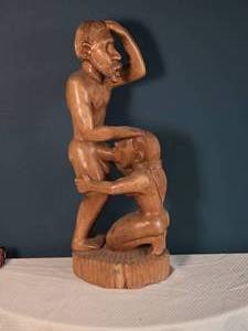 lot 29 image: Hand-Carved Wooden Figural Sculpture - Human Couple - Erotic Folk Art