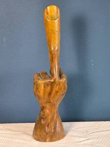 lot 85 image: Carved Wooden Hand Sculpture Candle Holder - Upright Gesture - Folk Art