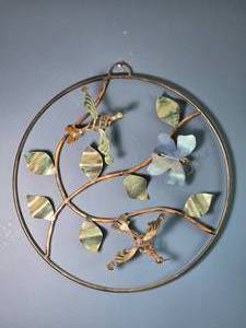 lot 86 image: Circular Metal Butterfly Wall Sculpture - Patinated Leaves - Garden Art
