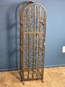lot 96 image: Tall Metal Wine Rack Cabinet - Arched Top - Scrollwork Design