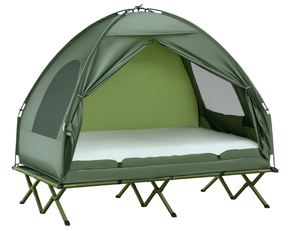 lot 6 image: Outsunny 2-Person Tent Cot, 4-in-1 Elevated Camping Bed Combo with Air Mattress, Bed Cover, Foot Pump, Folding Off Ground Double Tent for Camping, Hiking, Backpacking