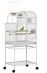 lot 15 image: PawHut 55 Large Parrot Cage with Toy Hooks Above Top Bird Perch, Tray, Food Cups, Rolling Stand, Bird Cage for Cockatiels, Parakeets, Lovebirds (Overall 24 x 17 x 64.25, Maybe Missing Hardware)