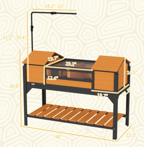 lot 16 image: PawHut Tortoise Enclosure Tortoise House with Adjustable Lamp Holder Storage Shelf, Dual Main Houses, Openable Lid, Yellow (Maybe Missing Hardware)