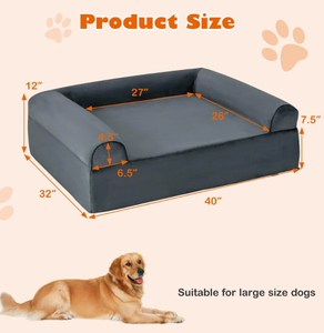 lot 32 image: Giantex Cooling Gel Dog Bed for Large Dogs, 40 L Memory Foam Dog Sofa Bed with Washable Cover, Removable Bolsters, Non-Slip Bottom, Pet Couch Dog Crate Mat for Puppies Dogs up to 95 lbs (Gray)