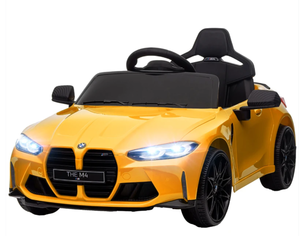 lot 54 image: Qaba BMW M4 Licensed 12V Ride on Car, Kids Car w Remote Control, Suspension, Handle Attachment, LED Lights, Music, Yellow