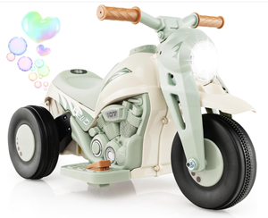 lot 56 image: Costzon Kids Motorcycle, 6V Battery Powered Ride on Motorcycle with Bubble Maker, Music, LED Headlight, Forward & Backward, 3 Wheels Electric Motorcycle for Kids, Gift for Boys & Girls (Beige) (Maybe Missing Hardware)