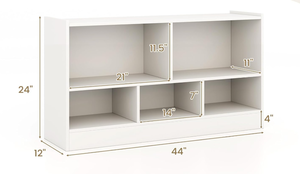 lot 58 image: SILKYDRY 5 Cubes Organizer Bookcase, 2-Tier Horizontal Bookshelf, Wooden Display Book Shelves for Home Office Classroom, Low Bookcase Under Window