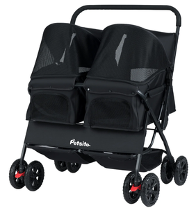 lot 59 image: Petsite Foldable Double Pet Stroller, Adjustable Sunshade, Storage Basket, Black