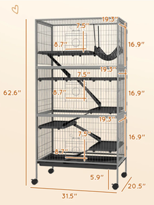 lot 92 image: PawHut 63 H Rolling Small Animal Cage with Hammock, Ferret Cage, Chinchilla Cage, Pet Habitat with 6 Doors, Removable Tray