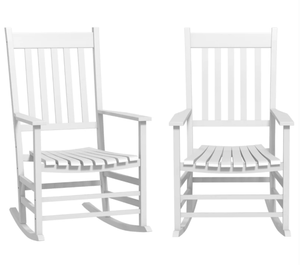 lot 94 image: Outsunny Wooden Rocking Chair Set, Curved Armrests, High Back, Slatted Seat Outdoor Rocker Set, White
