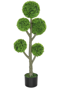 lot 100 image: HOMCOM 43.3 Artificial Ball Cypress Topiary Tree, Fake Plant in Pot for Indoor Outdoor Living Room Green