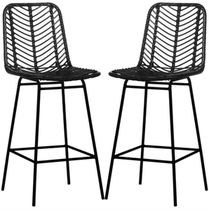 lot 101 image: HOMCOM Set of 2 Rattan Barstools Wicker Counter Stools with Steel Legs and Footrest for Dining Room Kitchen Pub Black (Maybe Missing Hardware)