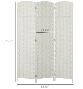 lot 106 image: HOMCOM Room Divider, 3 Panel Folding Privacy Screen, 6FT Tall Portable Weave Partition Wall Divider for Bedroom, White