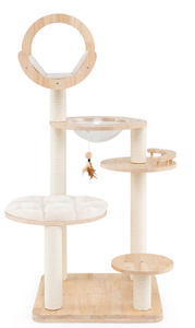 lot 107 image: Tangkula Solid Wood Cat Tree, 4-in-1 Building Block Large Cat Tower with Space Capsule Nest, Sisal Scratching Posts