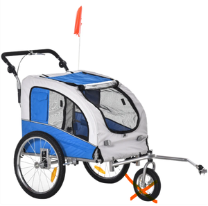 lot 109 image: Aosom Dog Bike Trailer 2-In-1 Pet Stroller with Canopy and Storage Pockets, Blue (Missing Part D (See Photos)