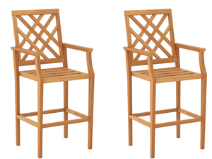 lot 133 image: LOT OF 2 BABOOM Patio Teak Wood Bar Stools NaturalTeak Wood Wood Frame Stationary Bar Stool Chair with Slat Seat