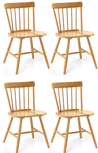 lot 141 image: Slickblue Set of 4 Farmhouse Dining Chairs Spindle Back Armless NaturalBlack Finish (Rubber Wood Frame)