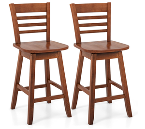 lot 142 image: COSTWAY Bar Stools Set of 2, 24.5 Inch Swivel Counter Height Bar Chairs with Hollow Backrest & Contoured Seat, with Footrest for Kitchen Island, Pub, Bistro, Cafe (2, Walnut)