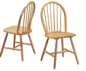 lot 143 image: HAPPYGRILL 2 Pieces Wooden Dining Chairs Set, Vintage Armless Windsor Chairs, Kitchen Dining Chairs with Backrest, Natural (Maybe Missing Hardware)