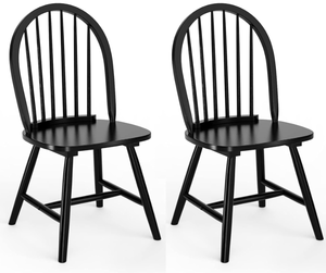 lot 145 image: HAPPYGRILL 2 Pieces Wooden Dining Chairs Set, Vintage Armless Windsor Chairs, Kitchen Dining Chairs with Backrest, Black