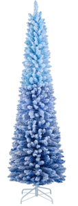 lot 161 image: Costway CM25176US-21 7 ft. Snow-Flocked Artificial Christmas Tree - Pre-Lit Xmas Tree with 290 Warm White LED Lights, Blue Gradient