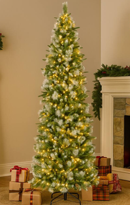 lot 211 image: BreeBe - Pre-Lit Artificial Christmas Tree with Soft White LEDs � 9ft - Green