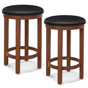 lot 301 image: Giantex Bar Stools Set,  Counter Height Stools with Round Seat, Footrest, Wooden Frame