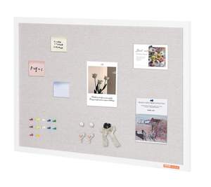 lot 307 image: VEVOR 36x24 White Cork Board with Linen Surface Wall-Mounted Bulletin Board