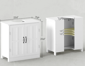lot 310 image: kleankin Bathroom Sink Cabinet, Pedestal Sink Cabinet with Adjustable Shelf, White