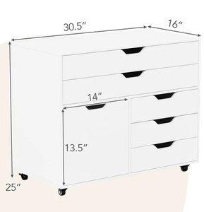 lot 322 image: Giantex File Cabinet, Rolling Lateral Filing Cabinet with 2 Large Drawers, 3 Small Drawers (Used, Maybe Missing Hardware)