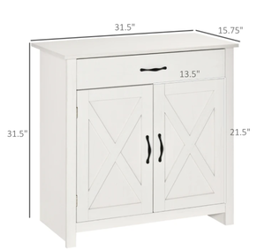lot 361 image: HOMCOM Farmhouse Sideboard Buffet Cabinet, Barn Door Coffee Bar Cabinet with Drawer and Adjustable Shelf for Kitchen, Living Room, Entryway, White Wash (Maybe Missing Hardware)