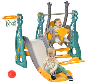 lot 364 image: Qaba 4 in 1 Toddler Swing and Slide Set, Kids Slide for Aged 1.5-3 with Climber, Ultra-Safety, Basketball Hoop, Baby Playground Set, Fun IndoorOutdoor Playset Exercise Toy