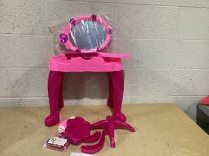 lot 305 image: Qaba Kids Vanity Set with Mirror and Stool, with Light and Sound, Pink (Used)