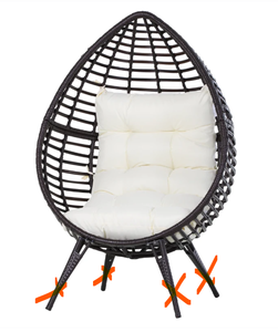 lot 21 image: Outsunny Patio Wicker Egg Chair w Soft Cushion, Teardrop Cuddle Seat, Outdoor  Indoor Patio Chair, PE Plastic Rattan Furniture with Adjustable Height Feet Pads, Beige (Missing Legs. Maybe Missing Hardware)