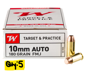 lot 29 image: LOT OF 5 Winchester USA 10mm Auto Ammunition 50 Rounds 180 Grain Full Metal Jacket Flat Nose 1080fps