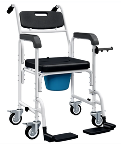 lot 35 image: HOMCOM Rolling Shower Wheelchair for Seniors, Bedside Commode Chair with Locking Wheels, Seat, Backrest, Arms, Black (Maybe Missing Hardware)