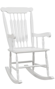 lot 112 image: Outsunny Porch Rocker Chair , 350 lbs. Wooden Outdoor Rocking Chair with High Back for Garden, Patio, Balcony, White