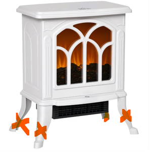 lot 119 image: HOMCOM Electric Fireplace Heater, Freestanding Fireplace Stove with Realistic Logs and Flame Effect, 750W1500W, White (Missing Legs, Transit Damage On Corner)