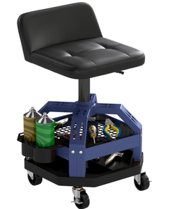 lot 124 image: HOMCOM Rolling Creeper Garage Stool, 300 LBS Capacity Mechanic Stool with 360° Wheels, Tool Tray, Adjustable Height, Blue (Used, Maybe Missing Hardware)