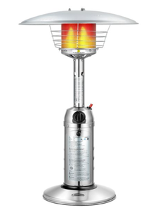 lot 64 image: Costway 11000-BTU Silver Stainless Steel Floorstanding Liquid Propane Patio Heater ( slightly used not tested, Maybe Missing Hardware)