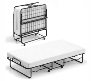 lot 66 image: Twin Size Folding Bed With Memory Foam Mattress And Heavy-Duty Metal Frame (Slightly used, Attempted To Assemble)