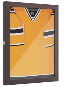 lot 156 image: Homcom - 24 x 32 Jersey Display Case, Wall-Mounted Acrylic Memorabilia Shadow Box - Brown(Missing Hardware And Instructions)